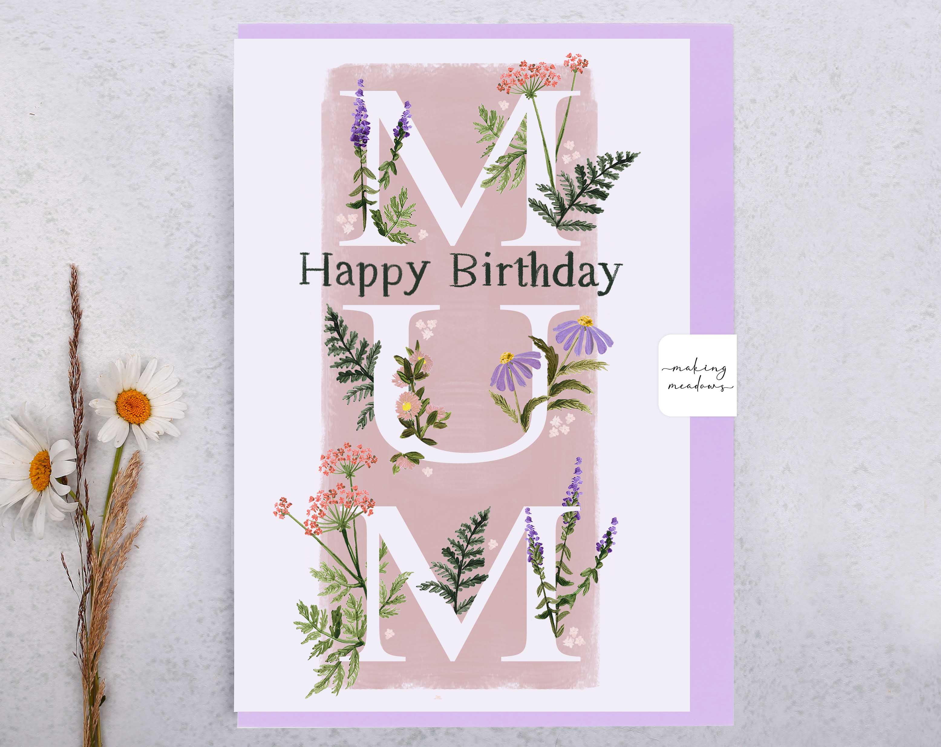Meadow Flowers Happy Birthday Mum Card. Greeting & Note Cards designed by Making Meadows