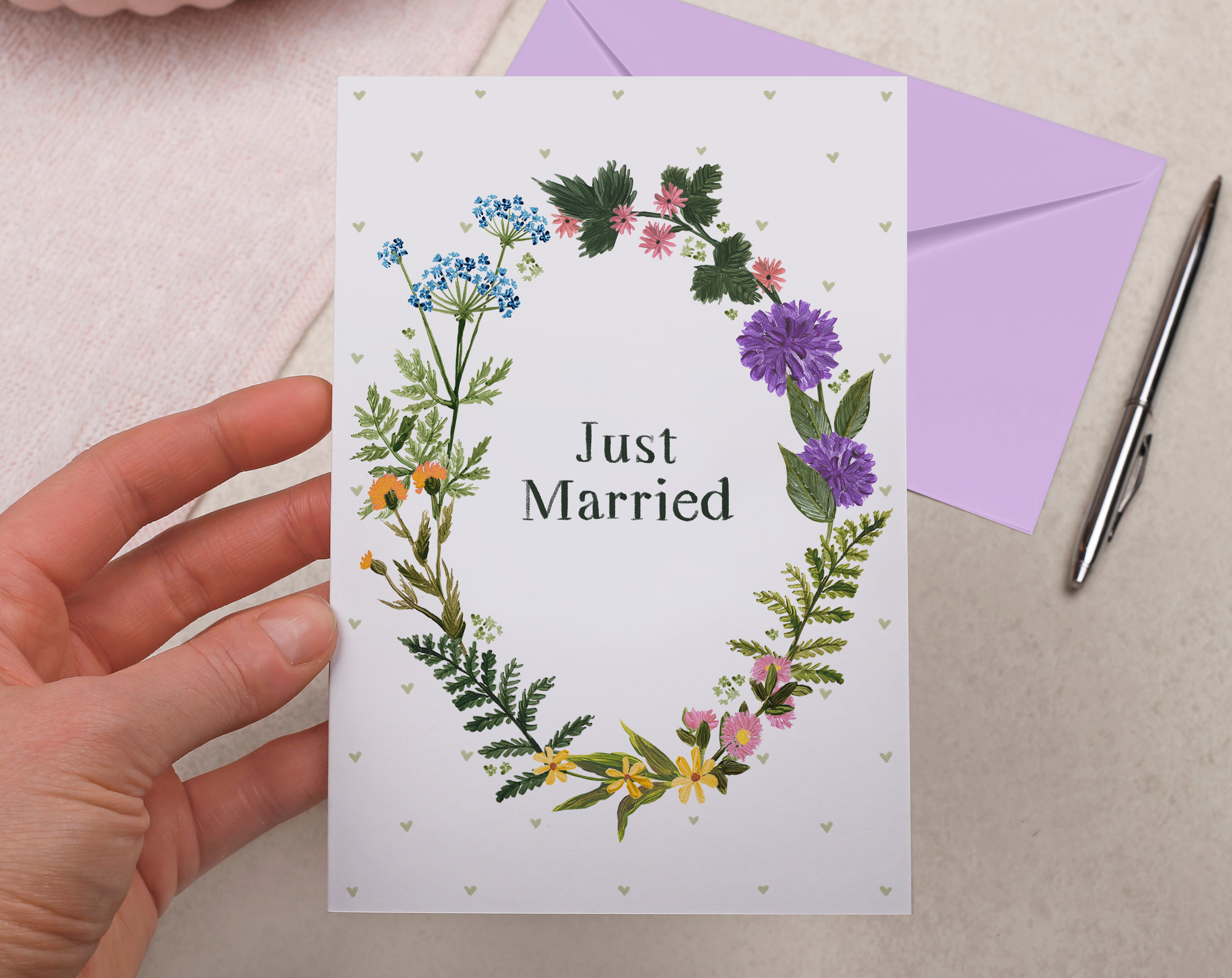 Meadow Flowers Just Married Card. Greeting & Note Cards designed by Making Meadows