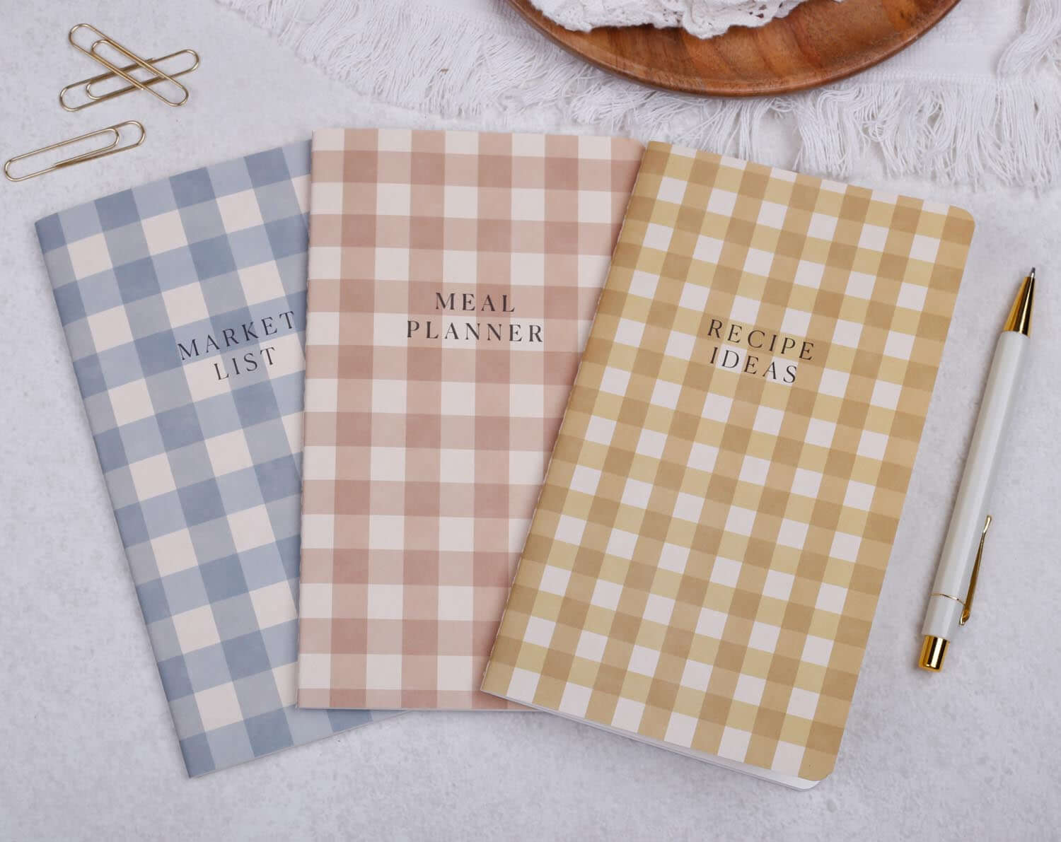 Meal Planner, Recipe Ideas & Market List Gingham Notebook Set. Stationery designed by Making Meadows