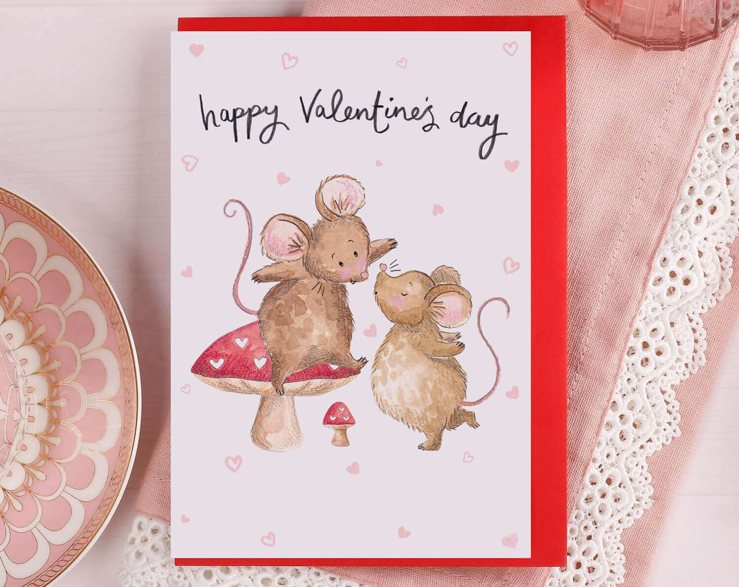 Mice On Mushroom Valentine Card. Greeting & Note Cards designed by Making Meadows