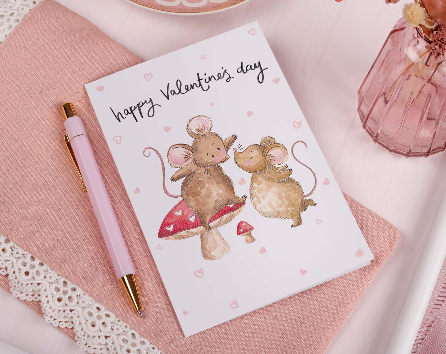 Mice On Mushroom Valentine Card. Greeting & Note Cards designed by Making Meadows