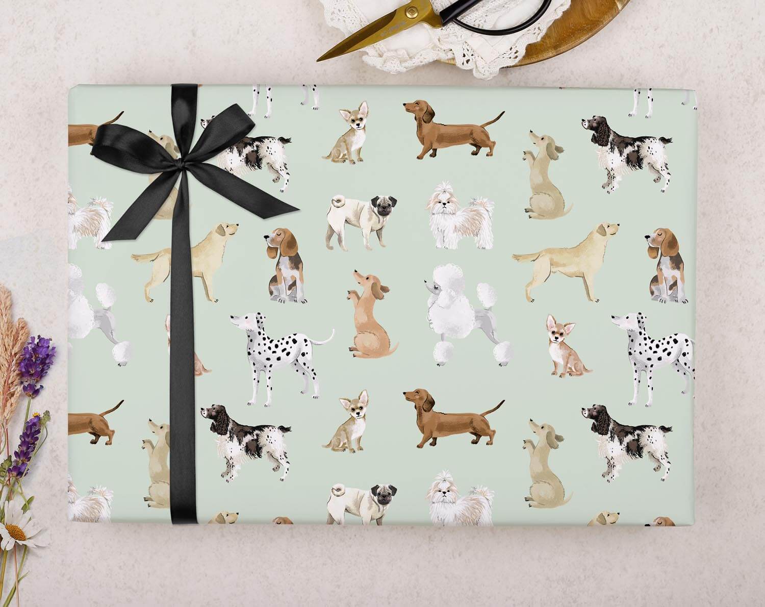 Mint Dog Wrapping Paper. Wrapping Paper designed by Making Meadows