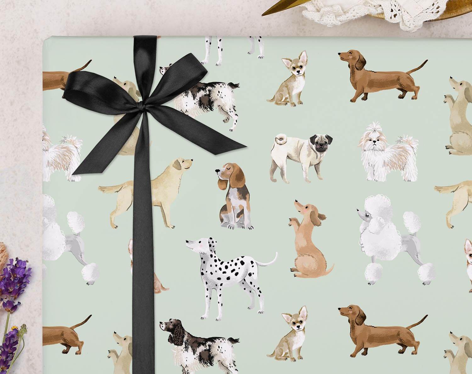 Mint Dog Wrapping Paper. Wrapping Paper designed by Making Meadows