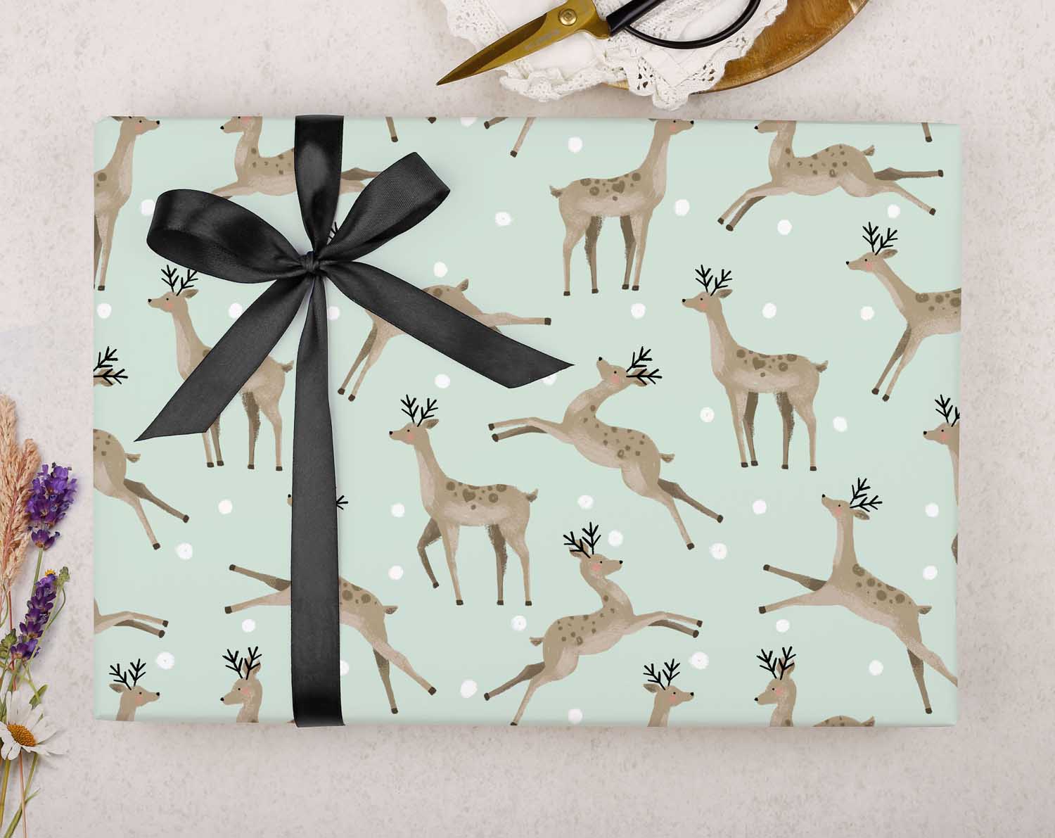 Mint Green Reindeer Christmas Wrapping Paper. Wrapping Paper designed by Making Meadows