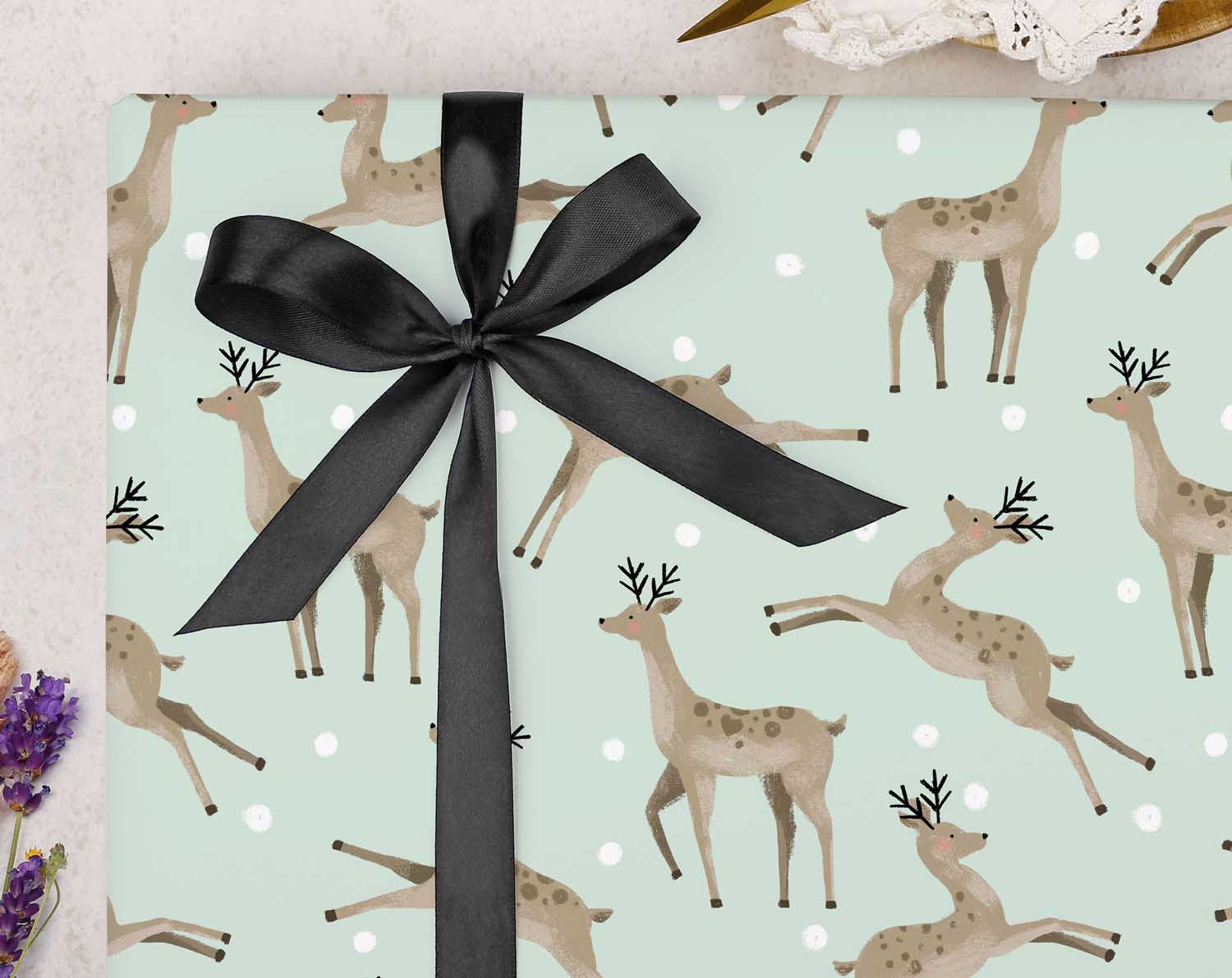Mint Green Reindeer Christmas Wrapping Paper. Wrapping Paper designed by Making Meadows