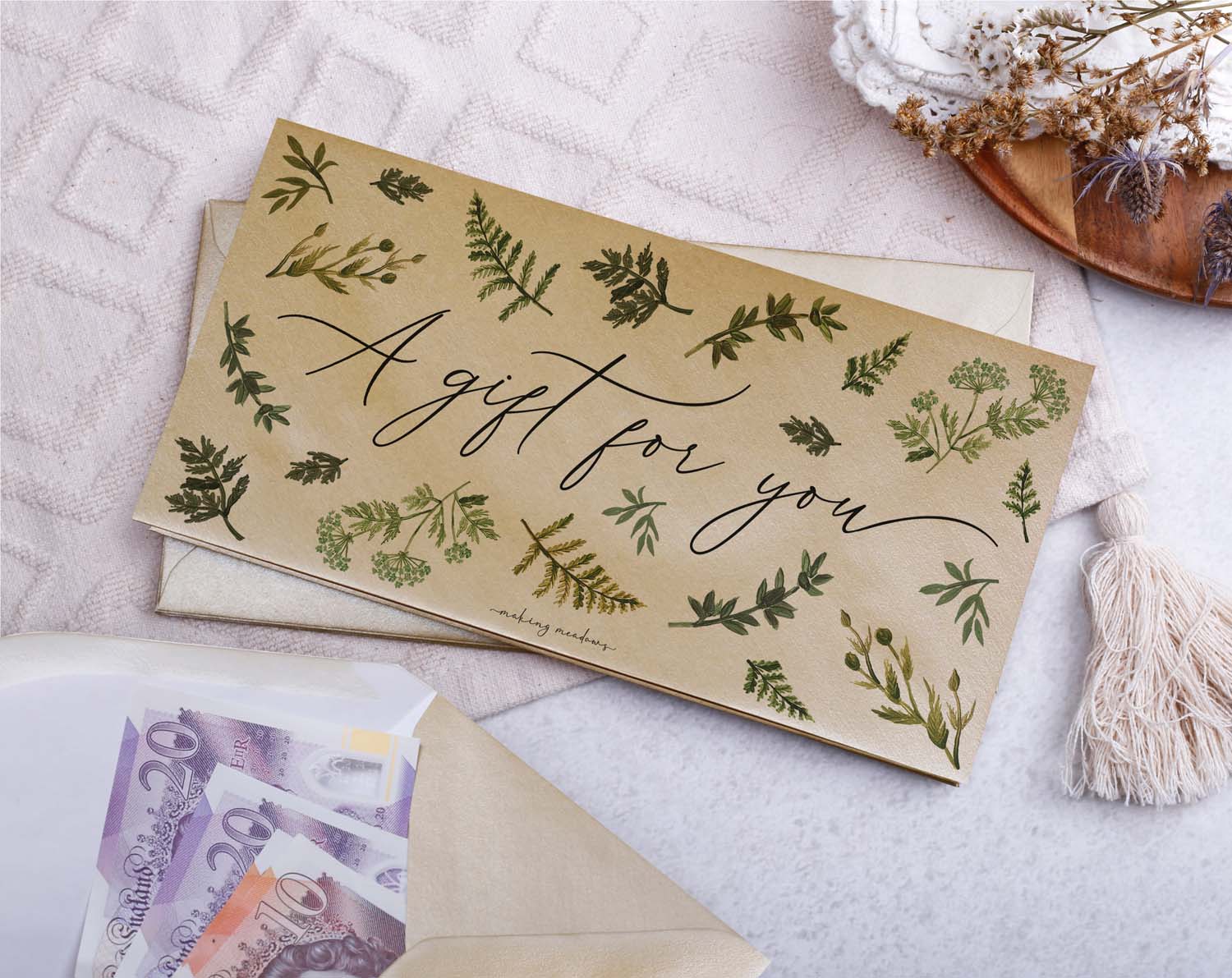 Gift For You Money Envelopes with botanical design, perfect for cash gifts and special occasions.