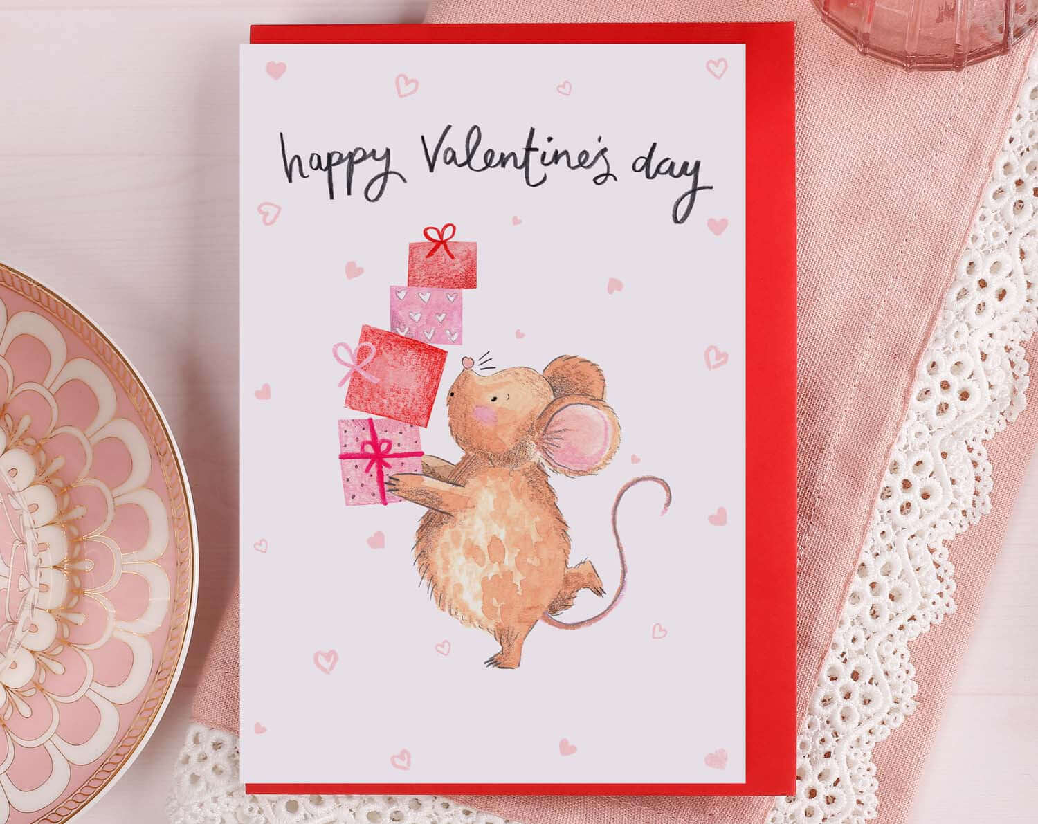 Mouse With Gifts Valentine Card. Greeting & Note Cards designed by Making Meadows
