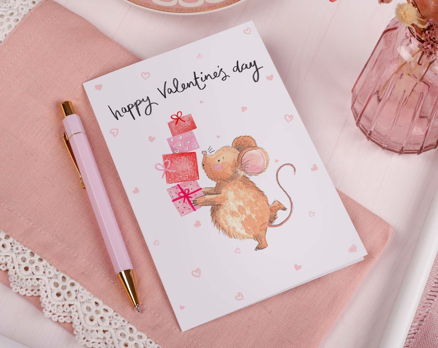 Mouse With Gifts Valentine Card. Greeting & Note Cards designed by Making Meadows