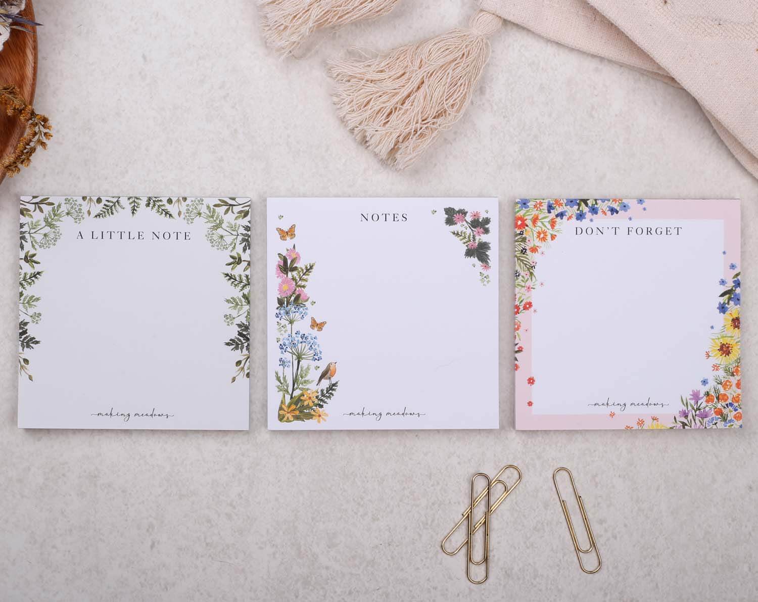 Multi Pack of Memo Pad Blocks. Memo Pads designed by Making Meadows