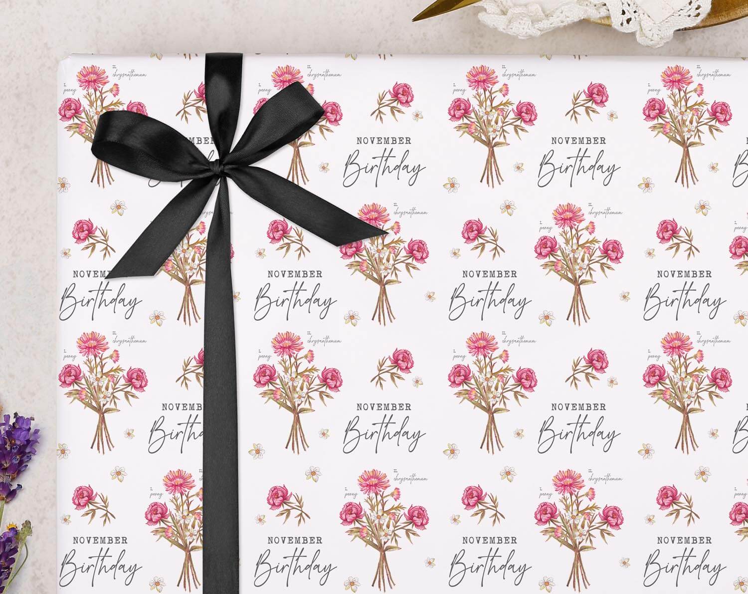 November Birthday Wrapping Paper. Wrapping Paper designed by Making Meadows