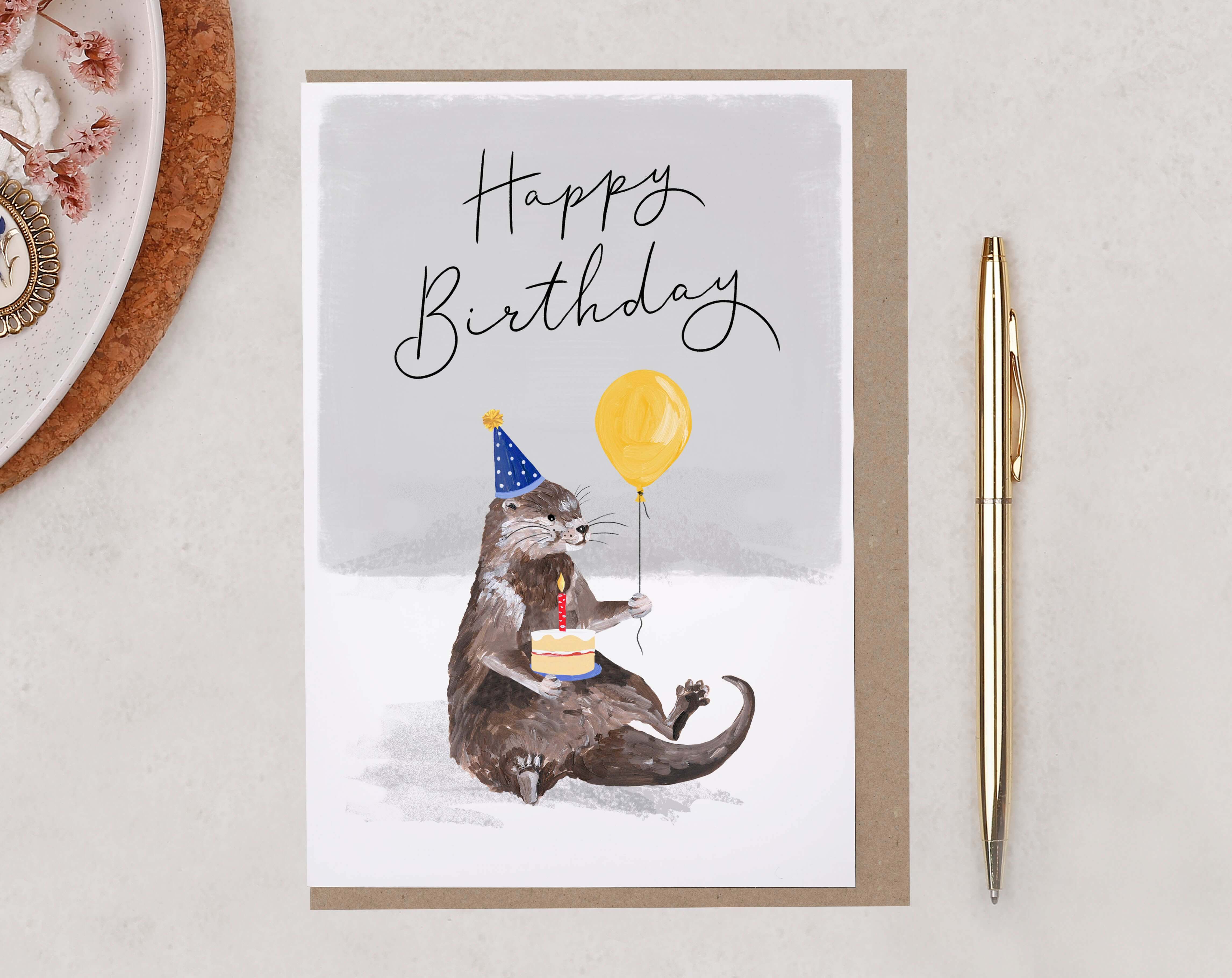 Otter Happy Birthday Card. Greeting & Note Cards designed by Making Meadows