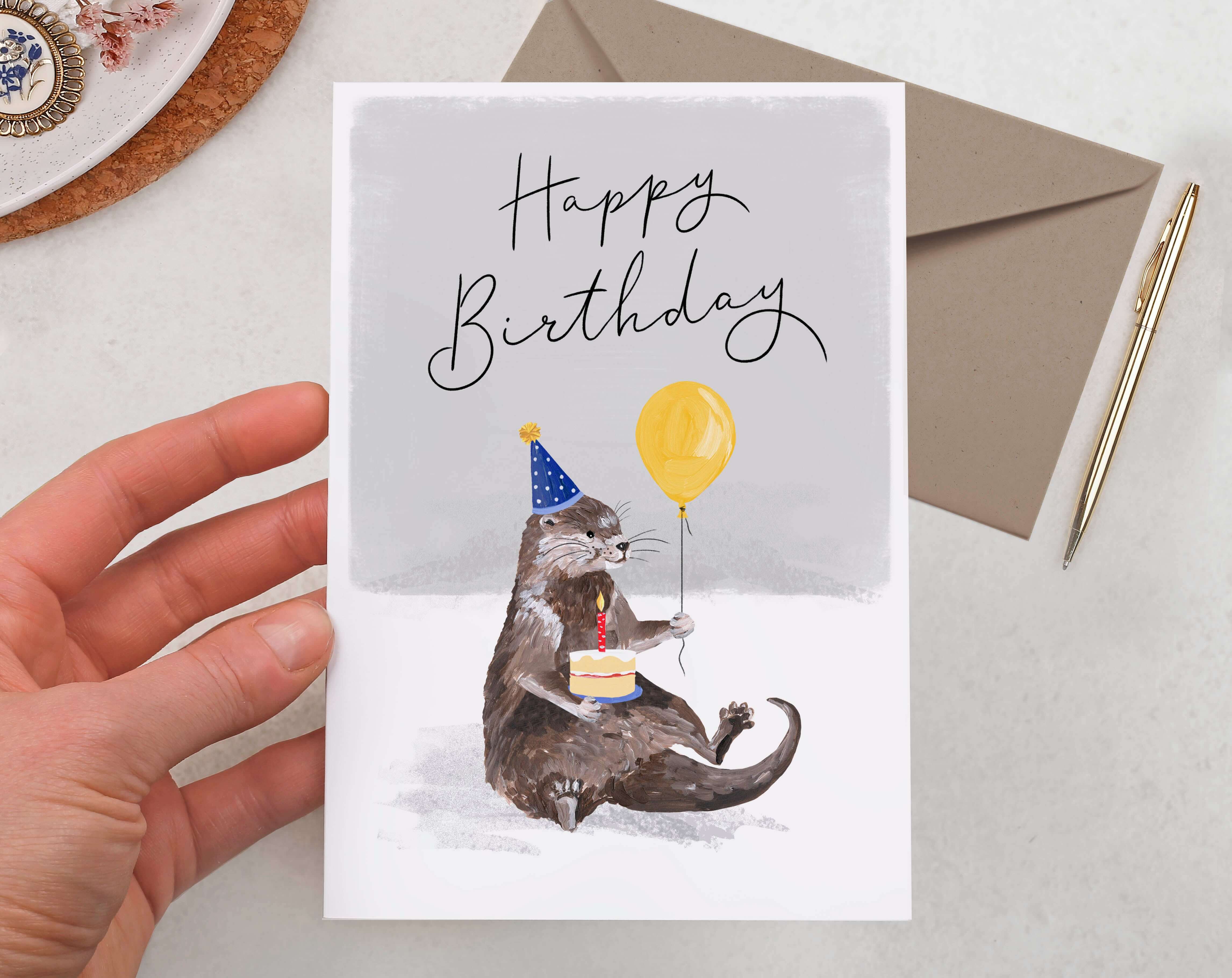 Otter Happy Birthday Card. Greeting & Note Cards designed by Making Meadows