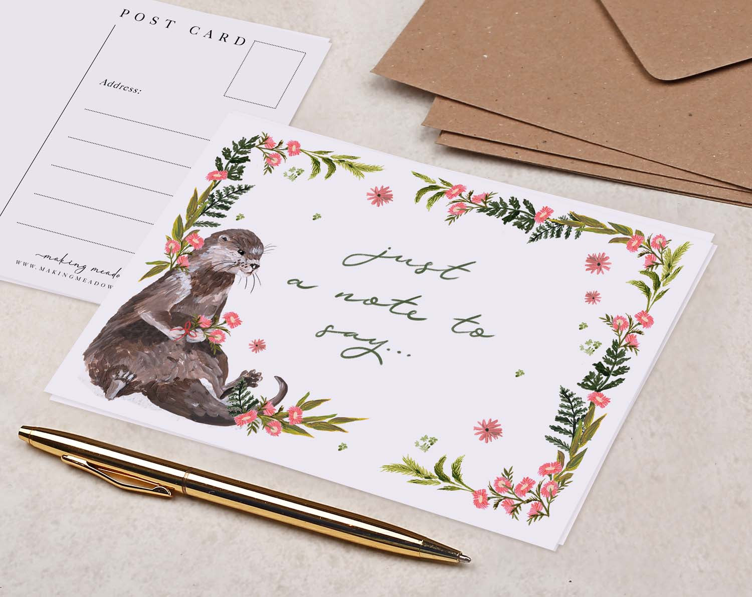 Otter Just A Note to Say Postcard. Post Cards designed by Making Meadows