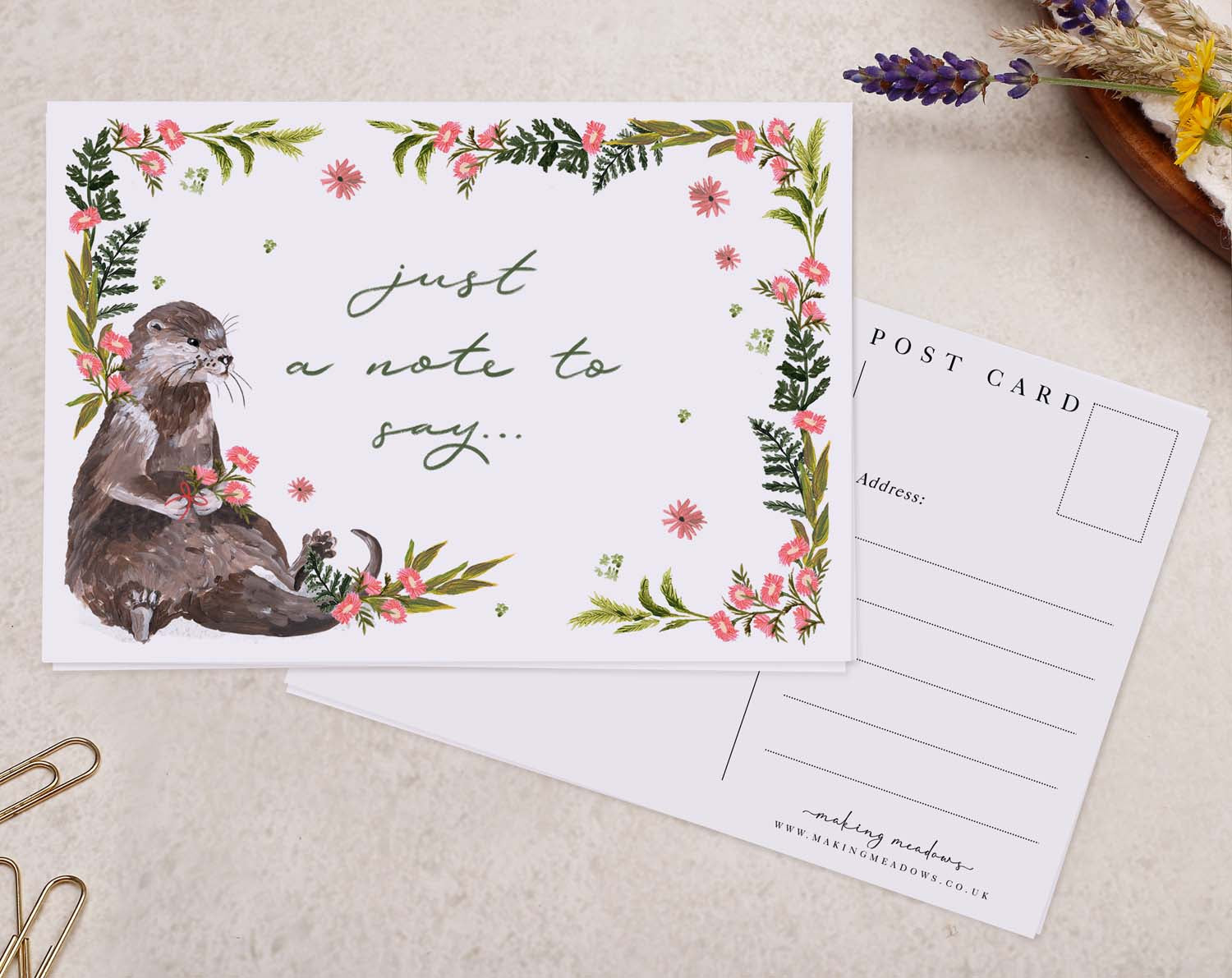 Otter Just A Note to Say Postcard. Post Cards designed by Making Meadows
