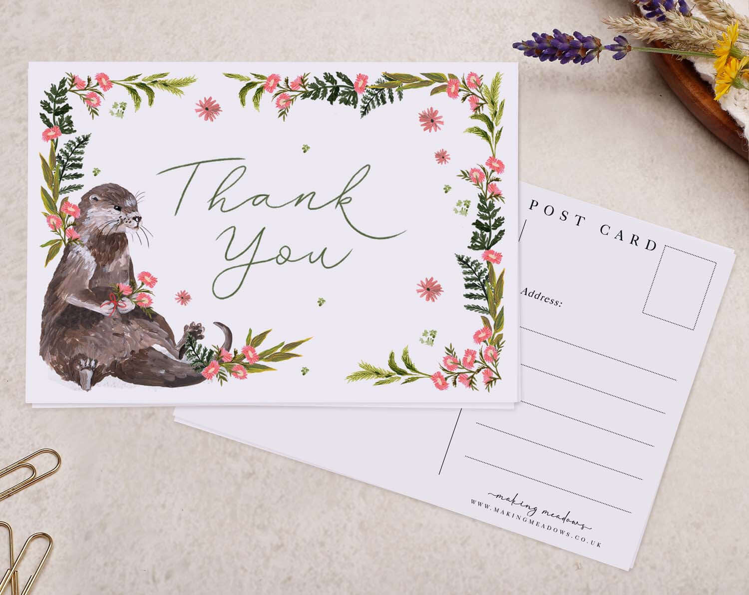 Otter Thank You Postcard. Post Cards designed by Making Meadows