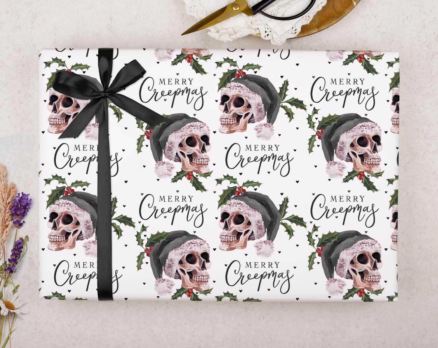Gothic Skull Christmas Wrapping Paper designed by Making Meadows