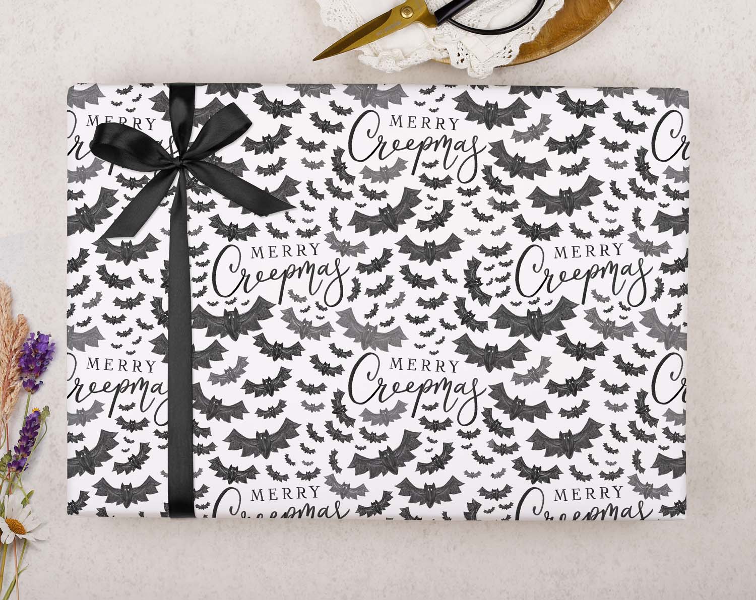 Gothic Bat Christmas Wrapping Paper designed by Making Meadows