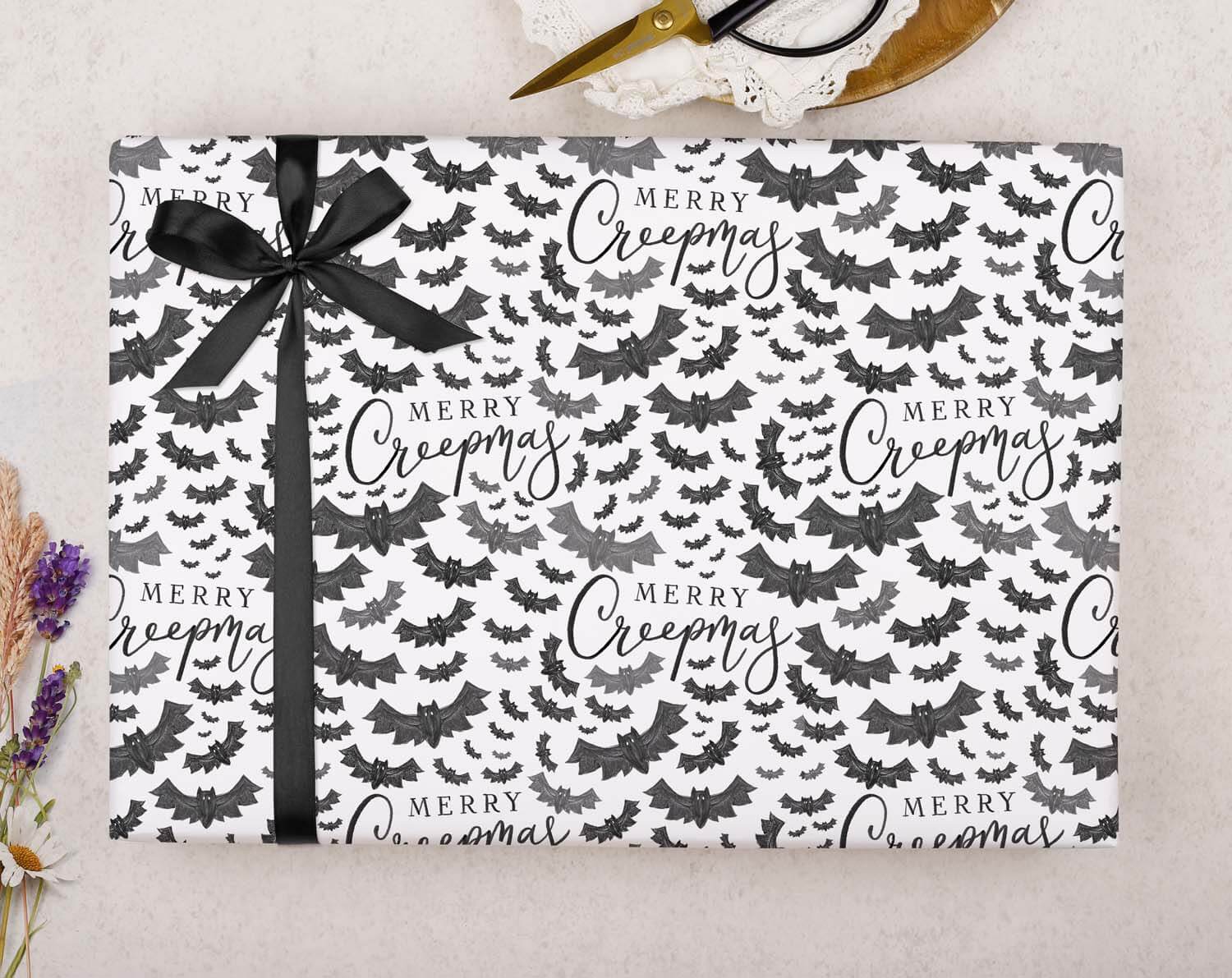 Gothic Bat Christmas Wrapping Paper designed by Making Meadows