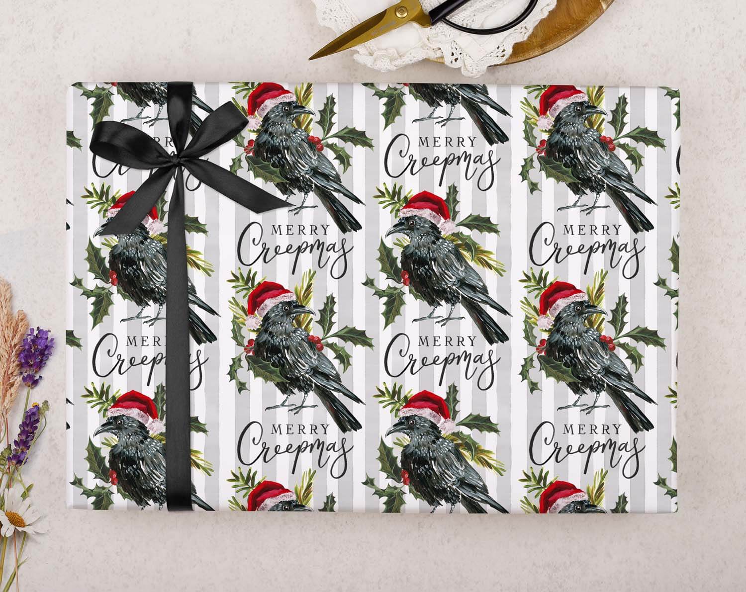 Gothic Raven Christmas Wrapping Paper designed by Making Meadows