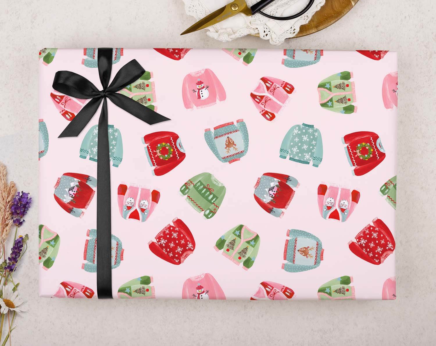 Retro Festive Jumper Christmas Wrapping Paper designed by Making Meadows