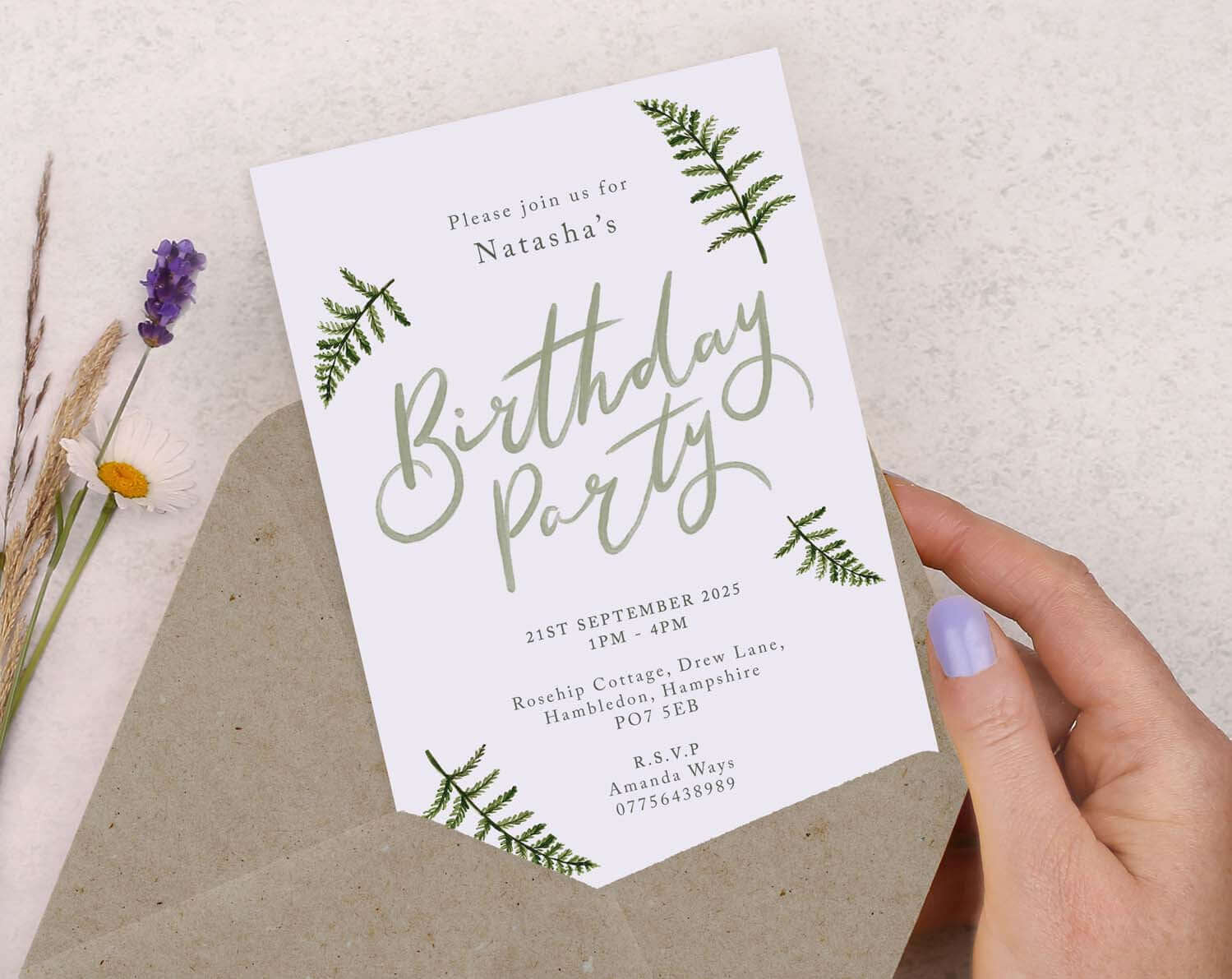 Personalised A6 Botanical Birthday Invitation