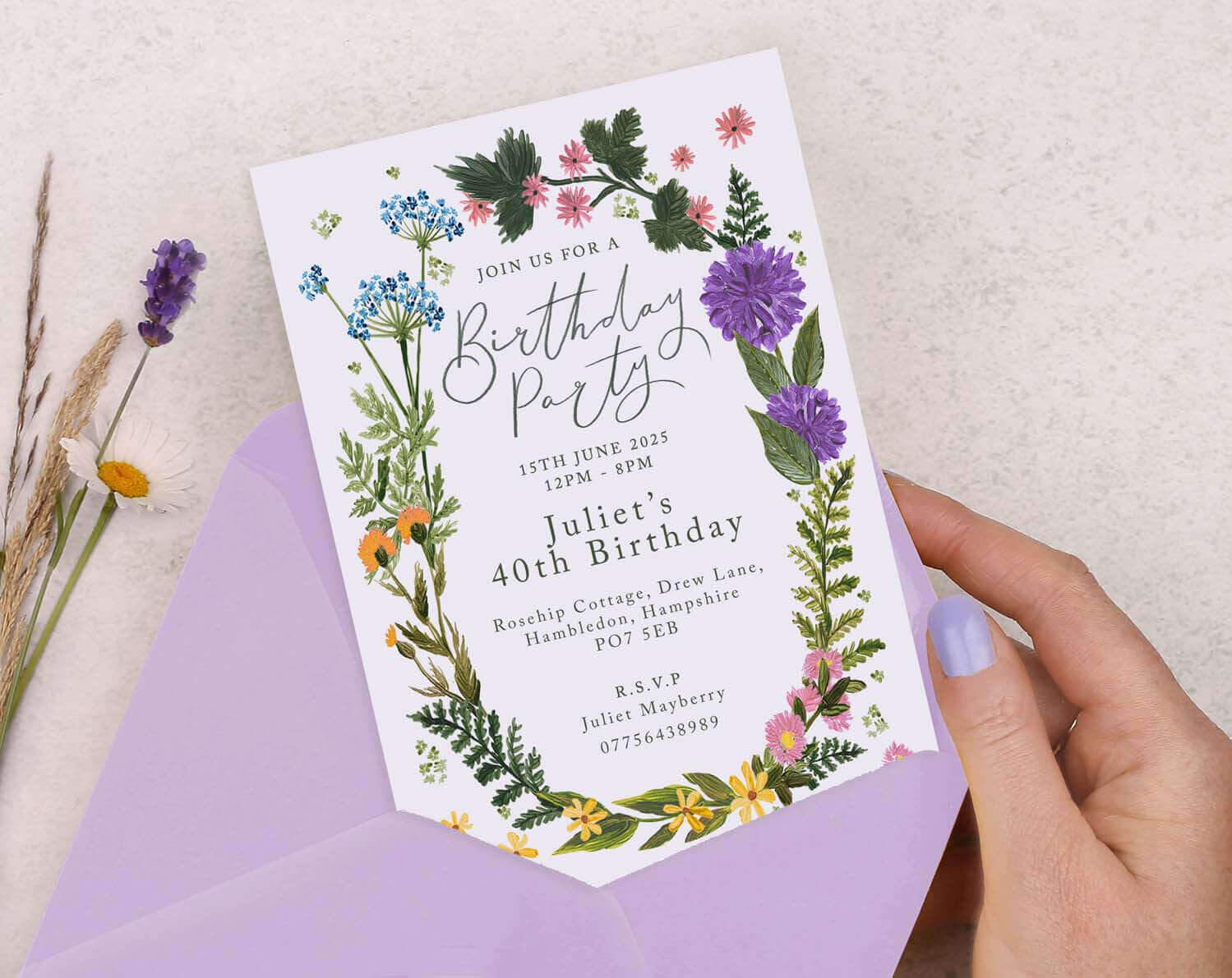 Personalised A6 Floral Birthday Invitation