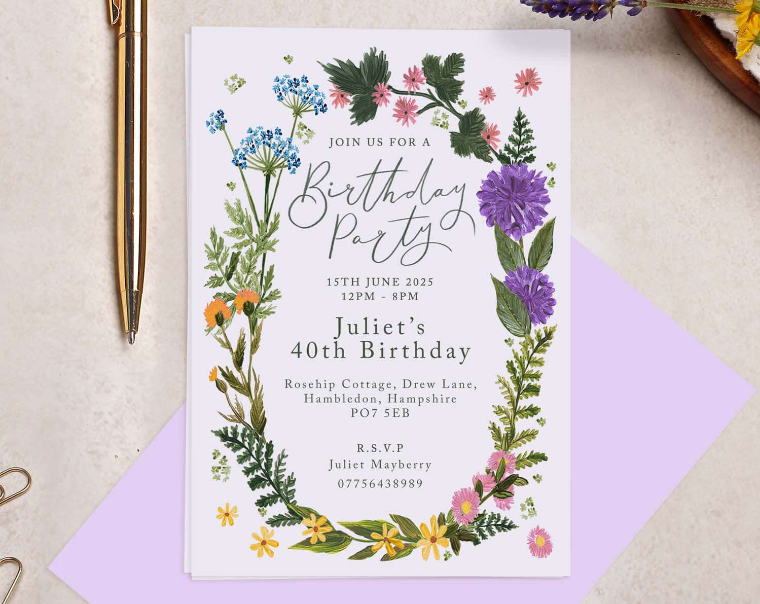 Personalised A6 Floral Birthday Invitation