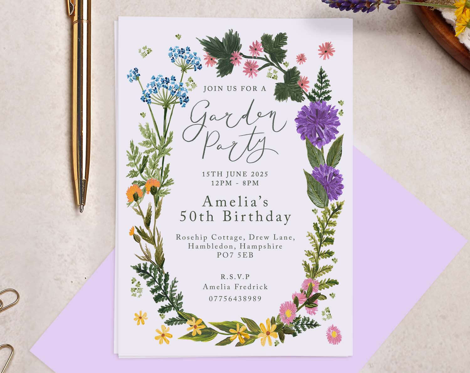 Personalised A6 Floral Garden Party Invitation