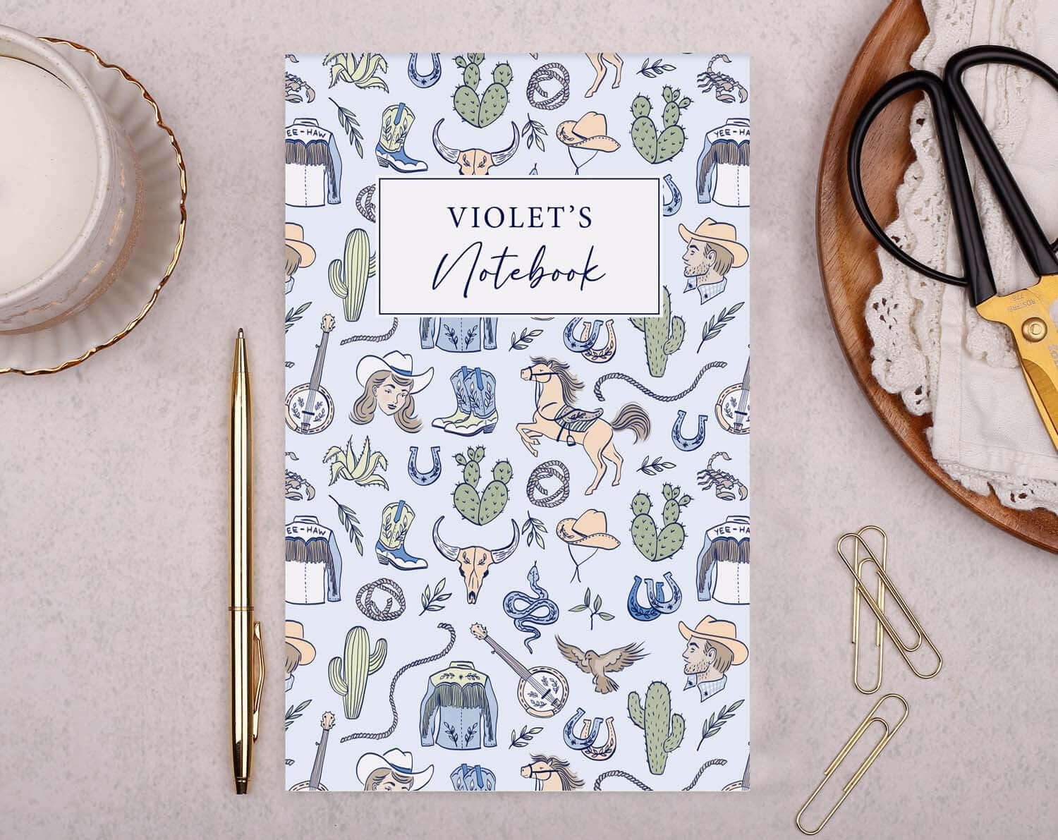 Personalised Blue Cowboy Notebook. Notebooks & Notepads designed by Making Meadows