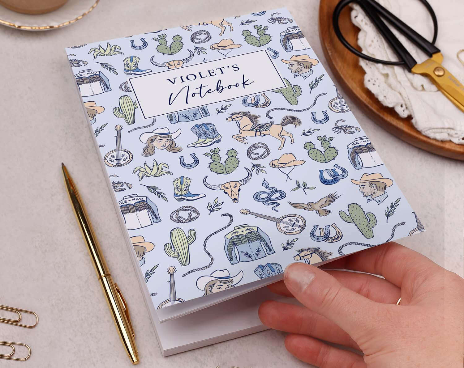 Personalised Blue Cowboy Notebook. Notebooks & Notepads designed by Making Meadows