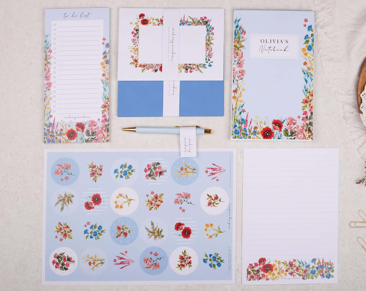 Personalised Blue Floral Stationery Box. Notebooks & Notepads designed by Making Meadows