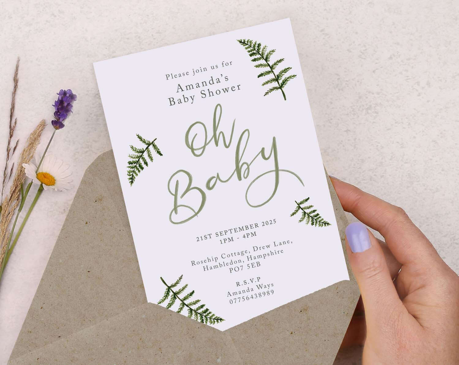 Personalised A6 Botanical Baby Shower Party Invitation
