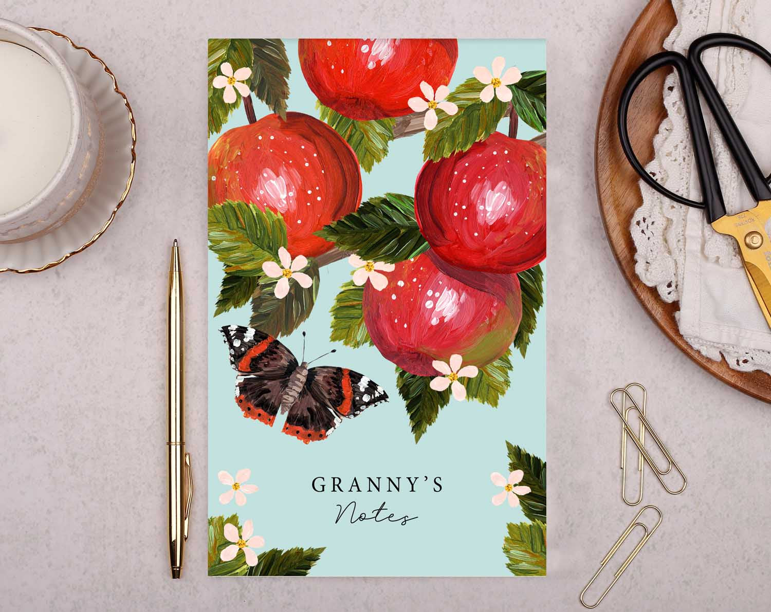 Personalised Butterfly & Apple Notebook. Notebooks & Notepads designed by Making Meadows