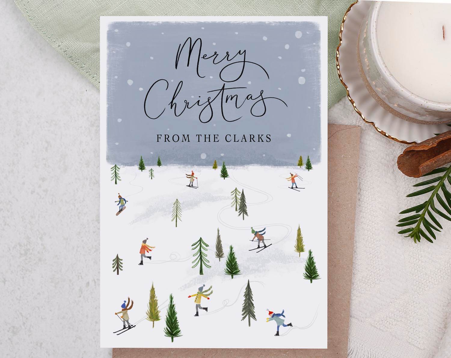 Personalised Christmas Card With Skiing Town. Greeting & Note Cards designed by Making Meadows