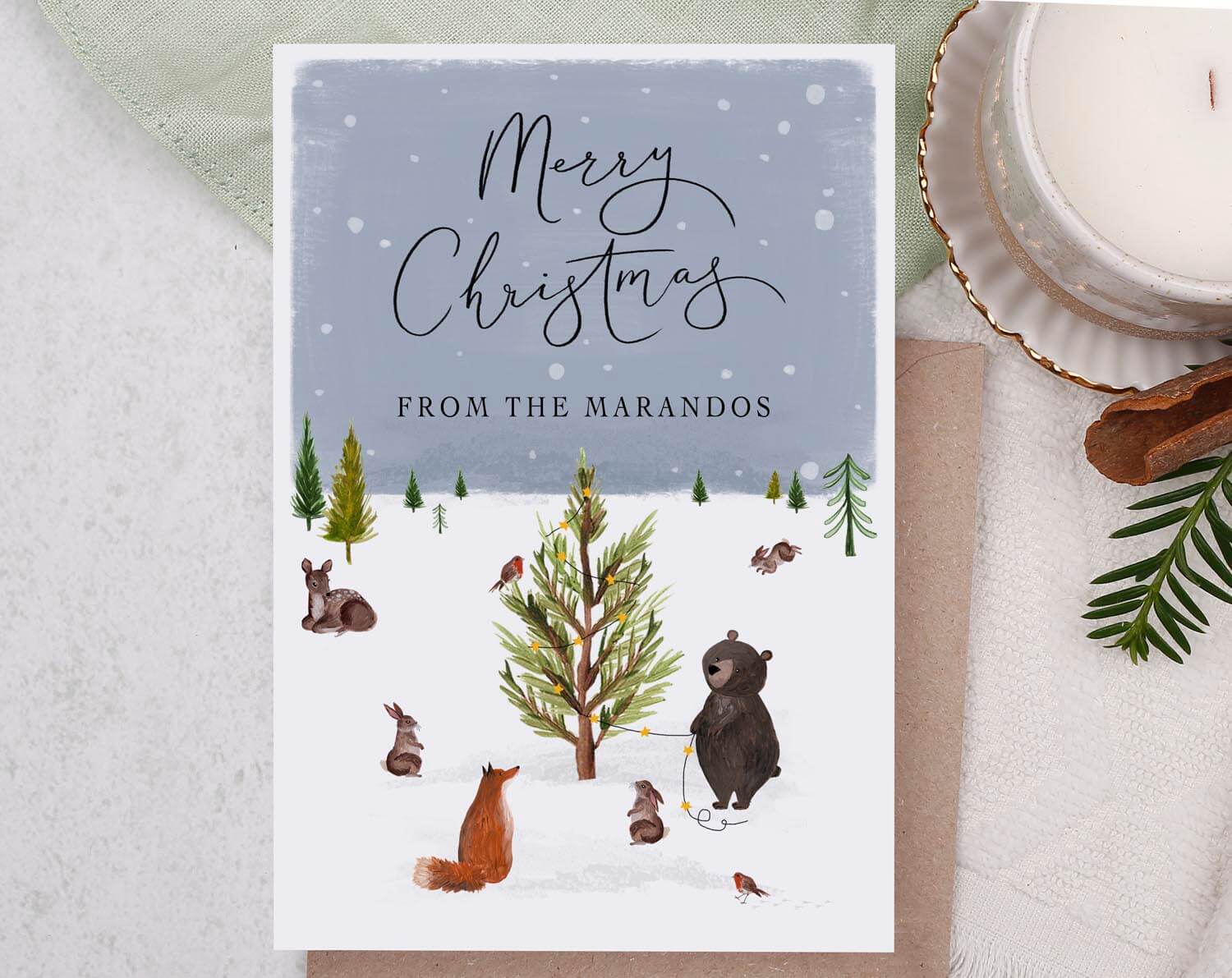 Personalised Christmas Card With Woodland Animals. Greeting & Note Cards designed by Making Meadows