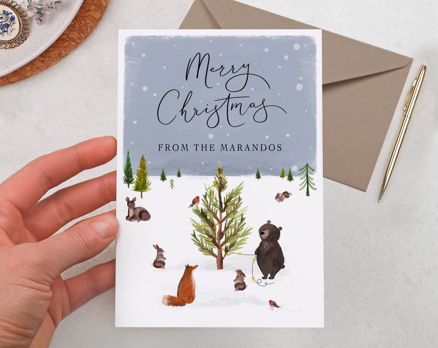 Personalised Christmas Card With Woodland Animals. Greeting & Note Cards designed by Making Meadows