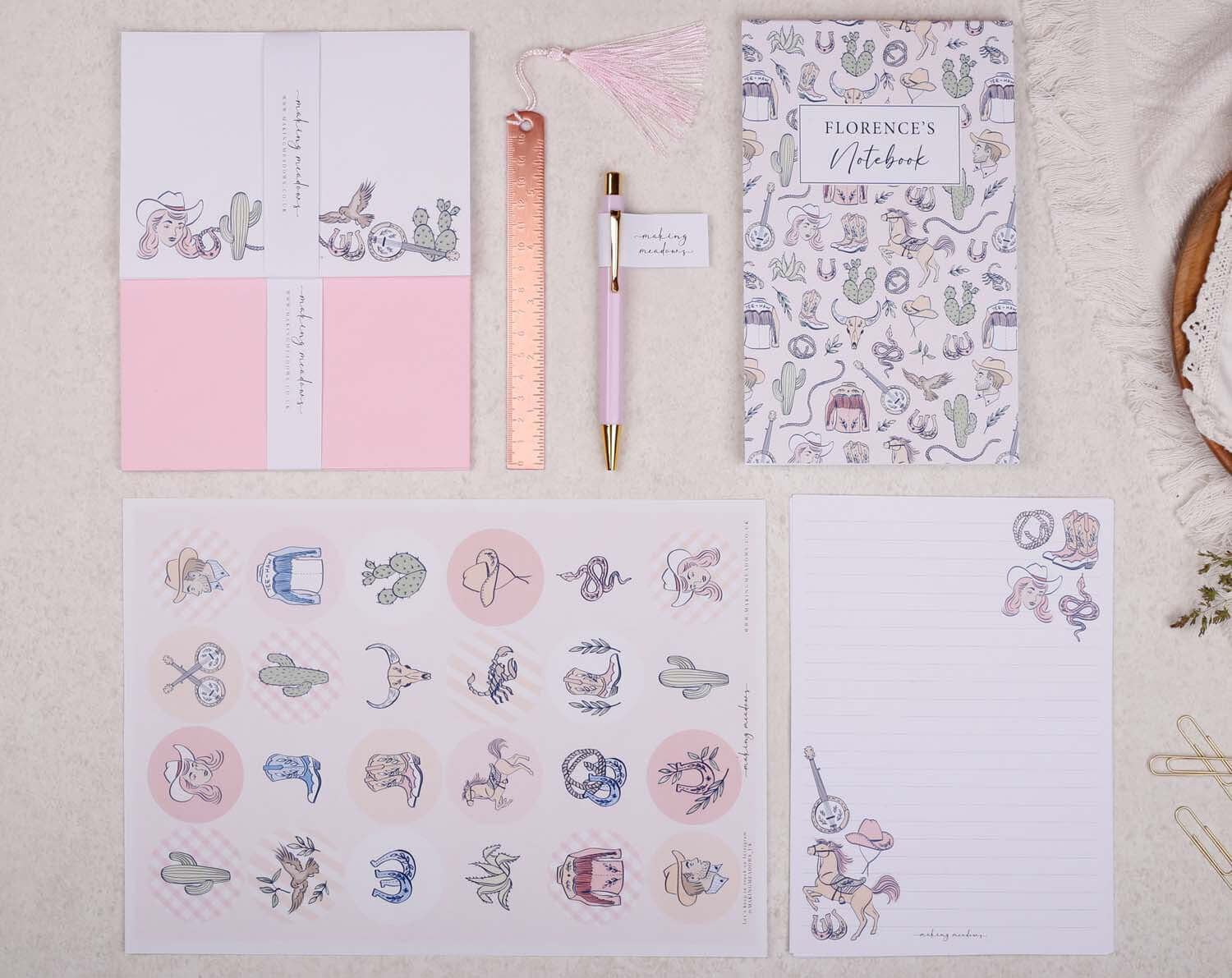 Personalised Cowgirl Rodeo Stationery Box. Notebooks & Notepads designed by Making Meadows