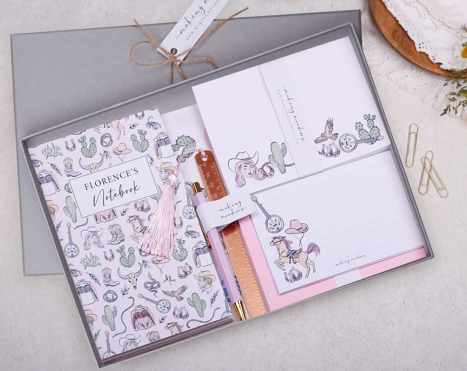 Personalised Cowgirl Rodeo Stationery Box. Notebooks & Notepads designed by Making Meadows