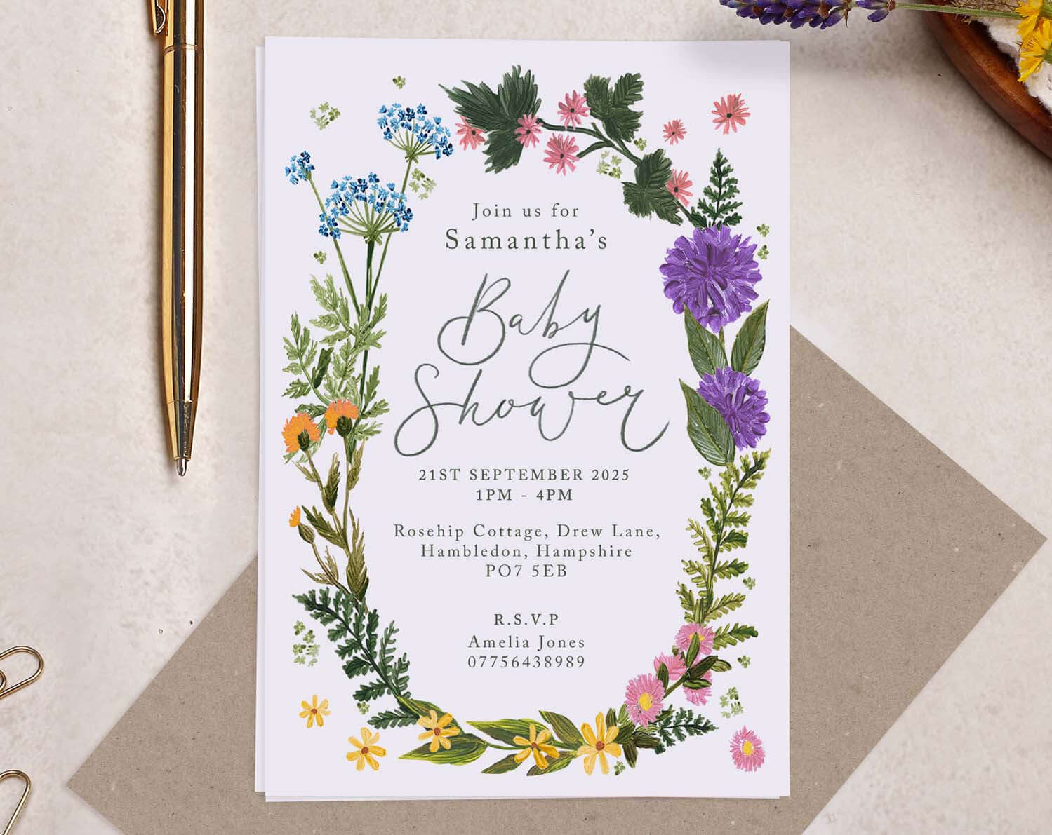 Personalised A6 Floral Baby Shower Party Invitation