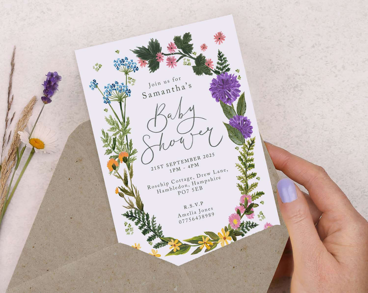 Personalised A6 Floral Baby Shower Party Invitation