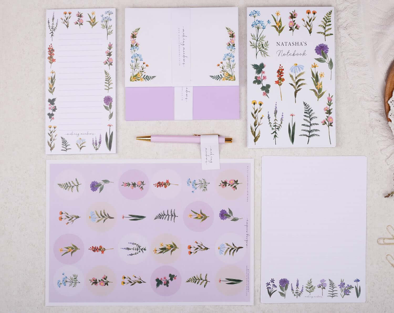Personalised Lilac Meadow Stationery Box. Notebooks & Notepads designed by Making Meadows