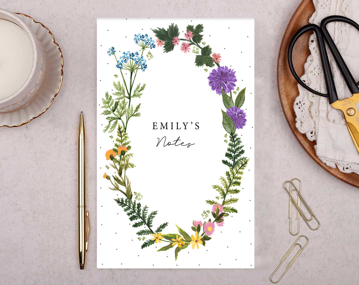 Personalised Meadow Wreath Notebook. Notebooks & Notepads designed by Making Meadows