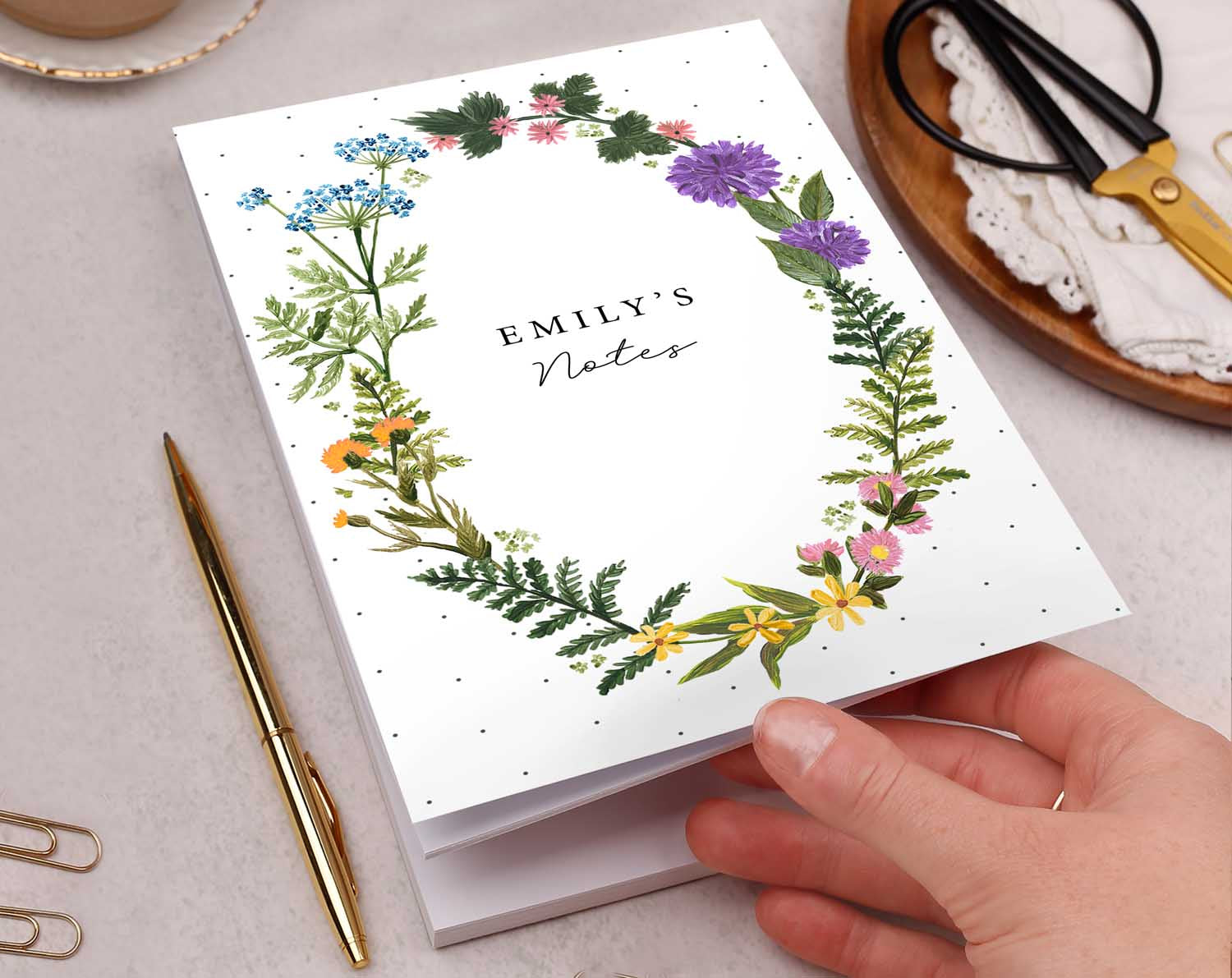 Personalised Meadow Wreath Notebook. Notebooks & Notepads designed by Making Meadows