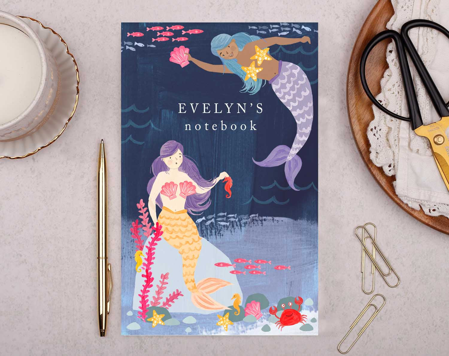 Personalised Mermaid Notebook. Notebooks & Notepads designed by Making Meadows