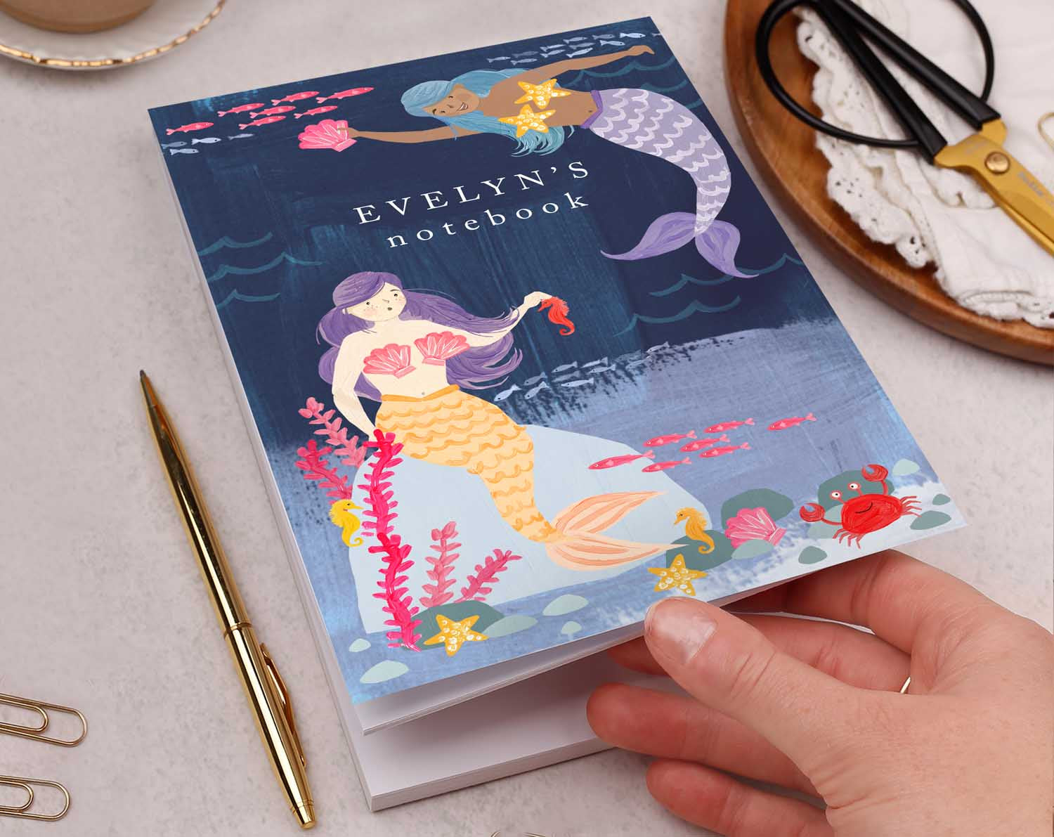Personalised Mermaid Notebook. Notebooks & Notepads designed by Making Meadows