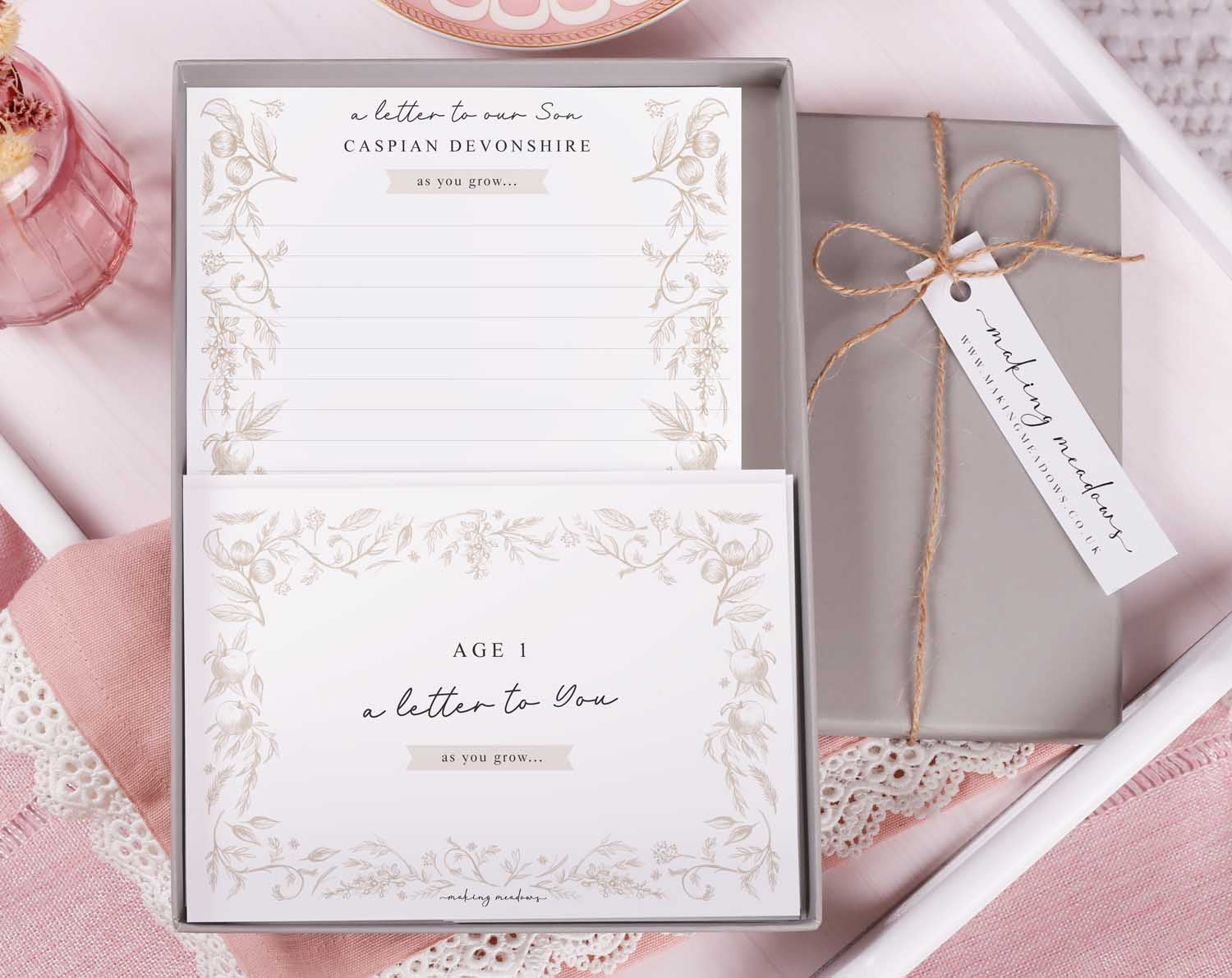 Personalised Neutral Letter To Our Son letter writing set in a decorative box for treasured memories.