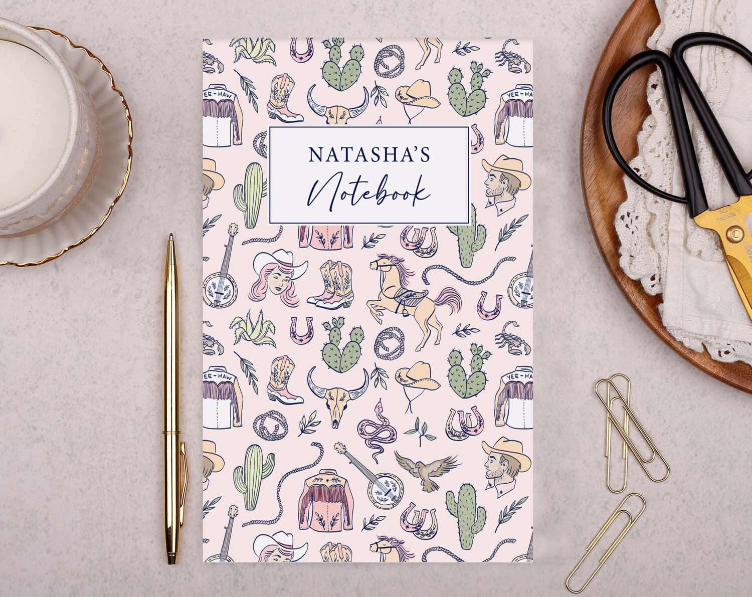 Personalised Pink Cowgirl Notebook. Notebooks & Notepads designed by Making Meadows