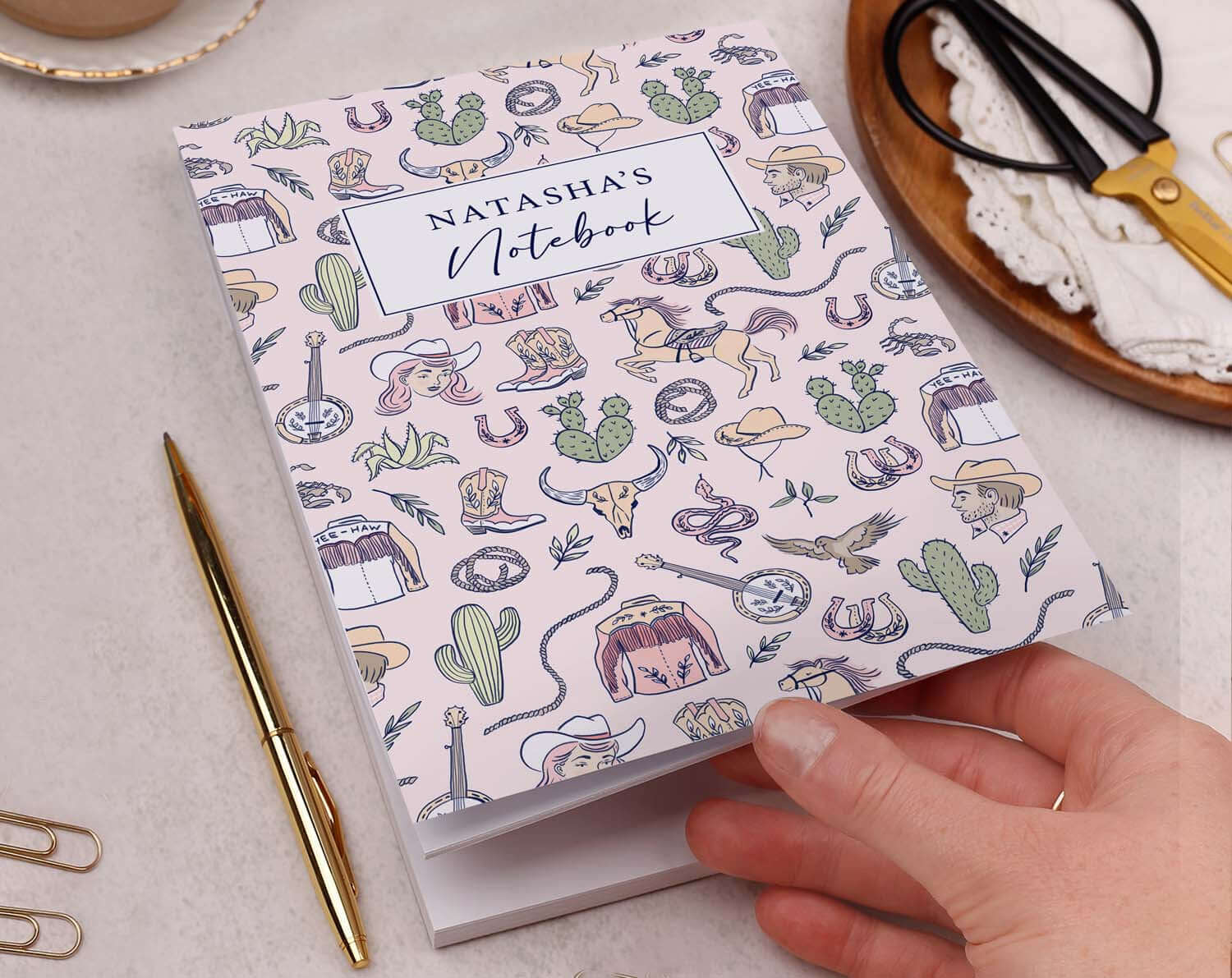 Personalised Pink Cowgirl Notebook. Notebooks & Notepads designed by Making Meadows