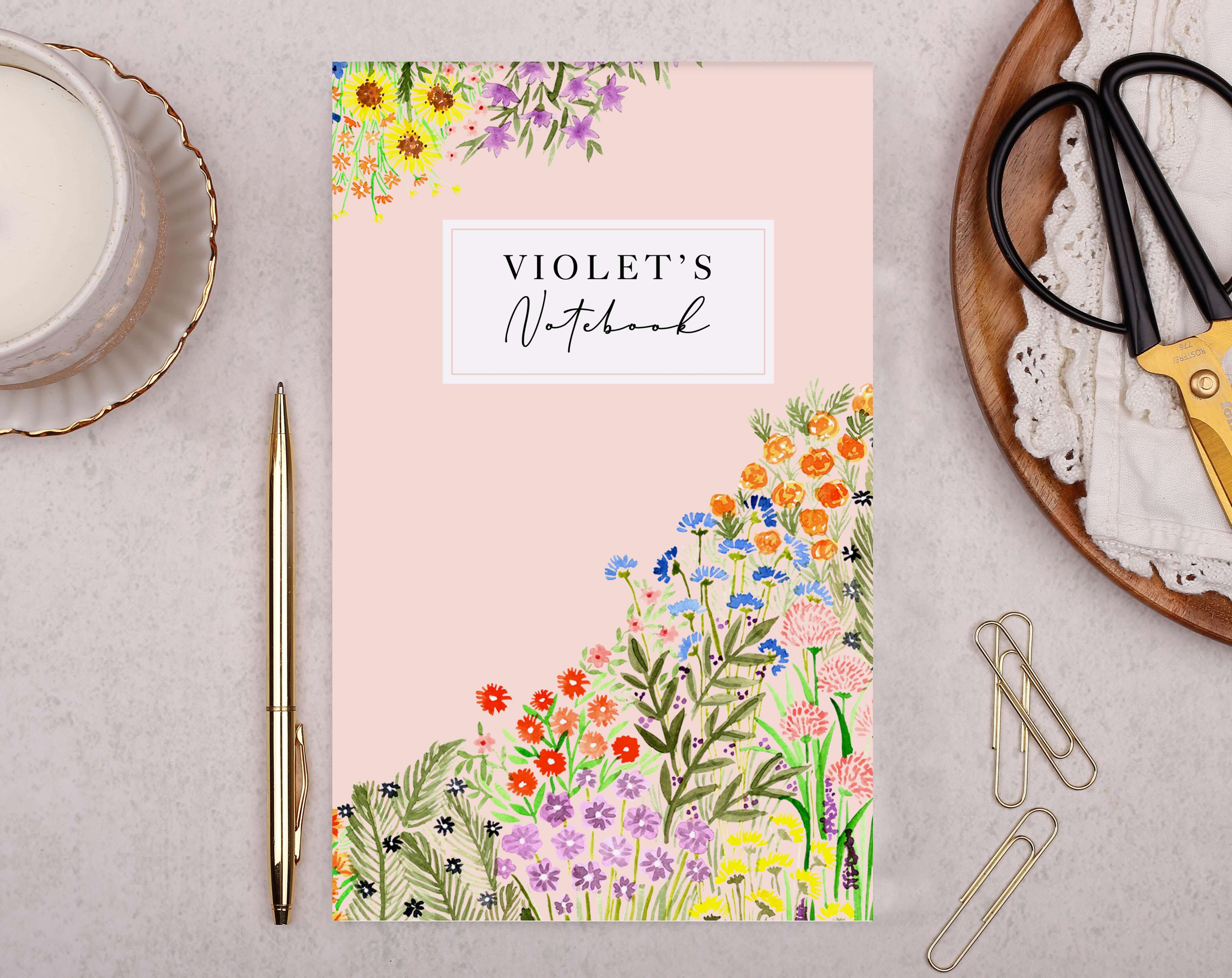 Personalised Pink Floral Notebook. Notebooks & Notepads designed by Making Meadows