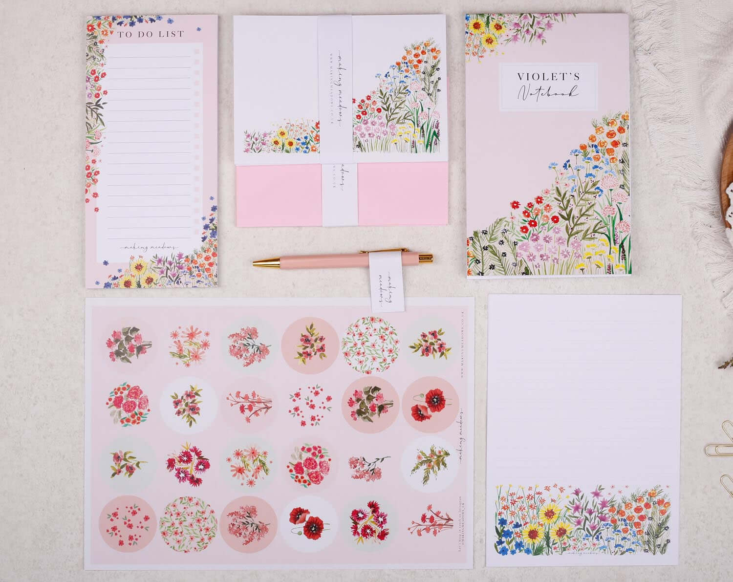 Personalised Pink Flowers Stationery Box. Notebooks & Notepads designed by Making Meadows